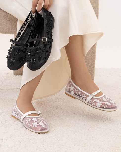 ILSA Embroidered Ballet Pumps